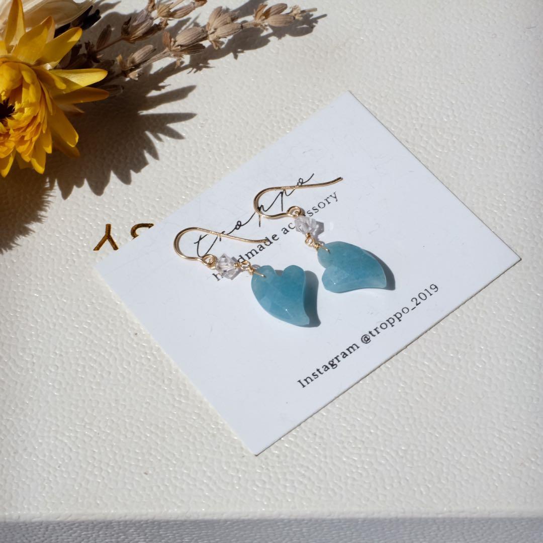 14kgfトロレアイトハート・ハーキマーダイヤモンドピアス/イヤリング