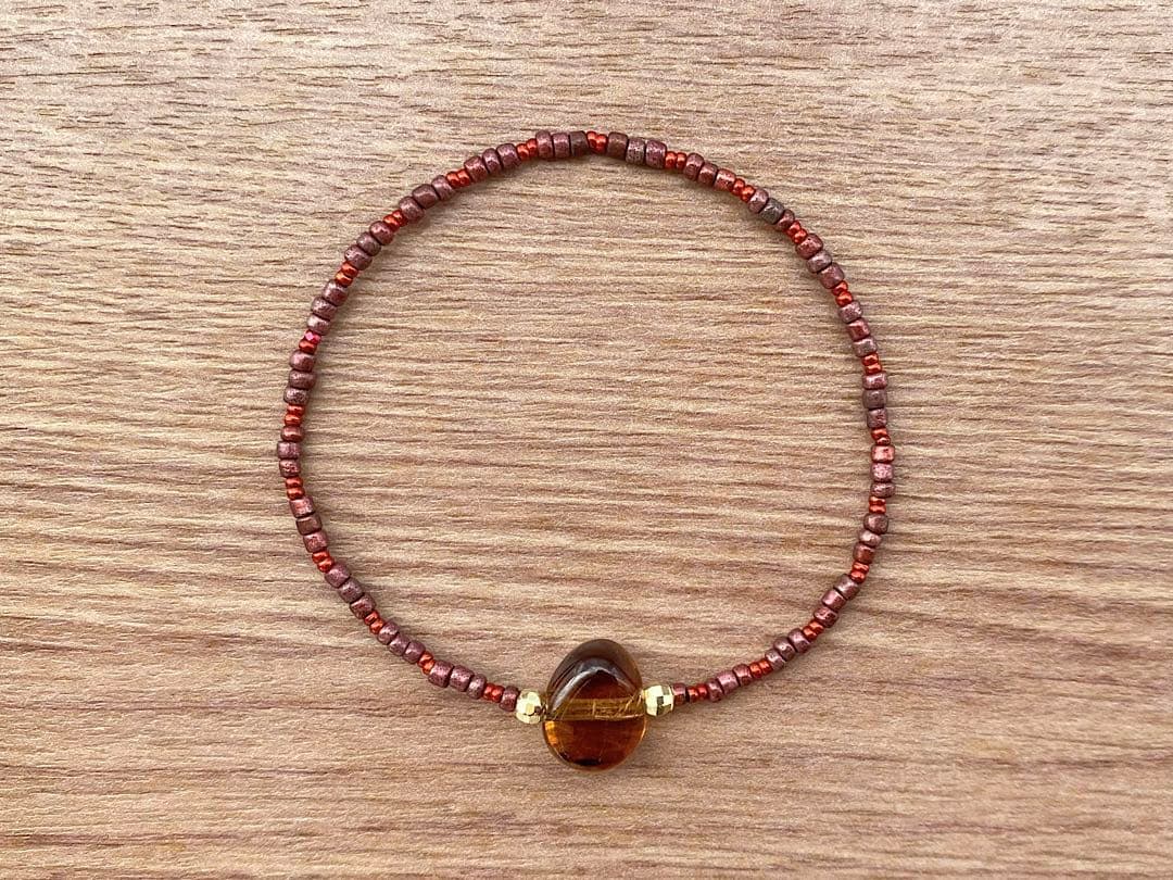 ヴィンテージビーズ スモーキーアンバー & ローズレッド ブレスレット