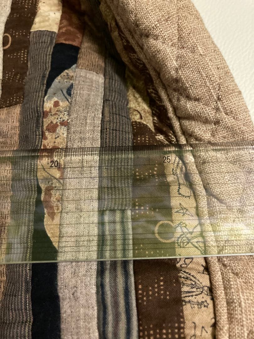 【パッチワーク手作り】ブラウン系パッチワークトートバッグ　木製ハンドルチャック付