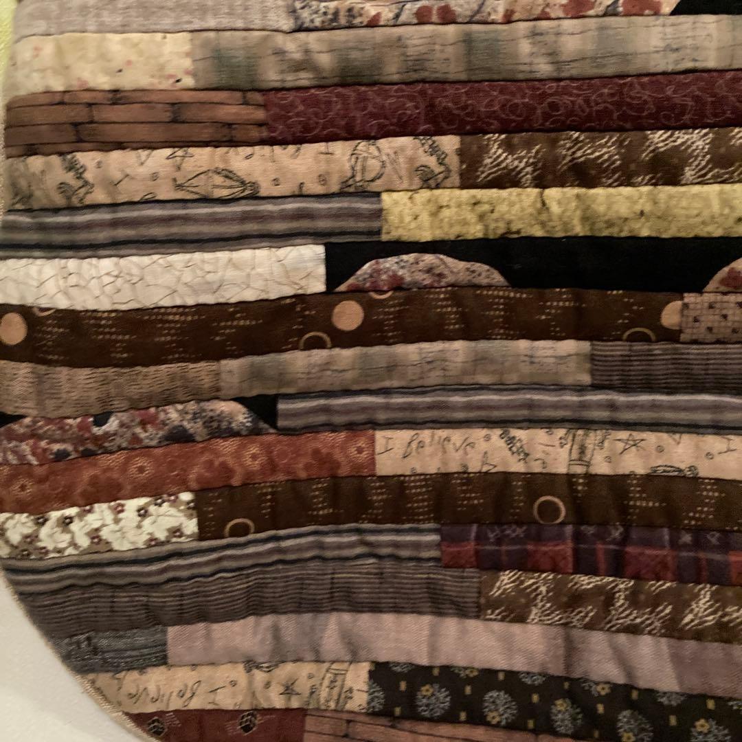 【パッチワーク手作り】ブラウン系パッチワークトートバッグ　木製ハンドルチャック付