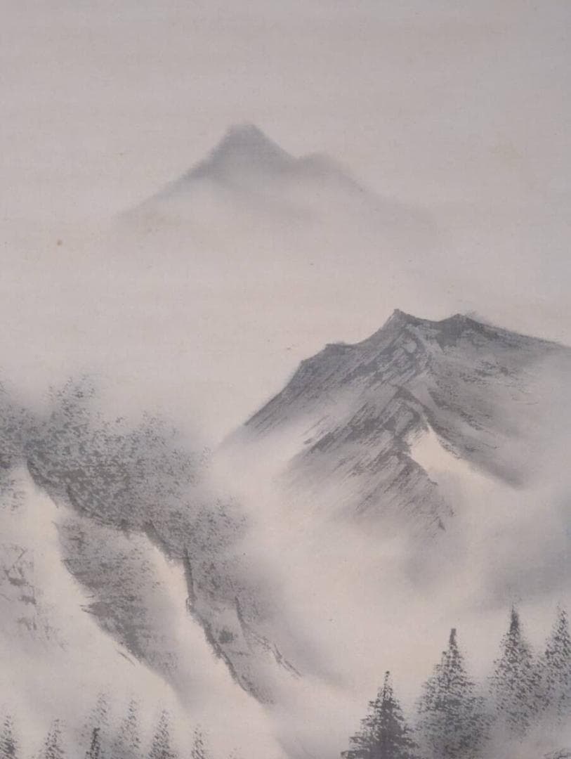 【真作】掛軸　幽谷山水図　深山の静寂を描く墨の詩情　V74