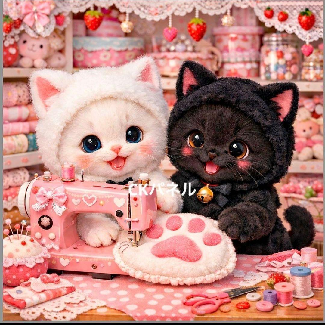 激レアソーイングねこパネル生地　ハンドメイド