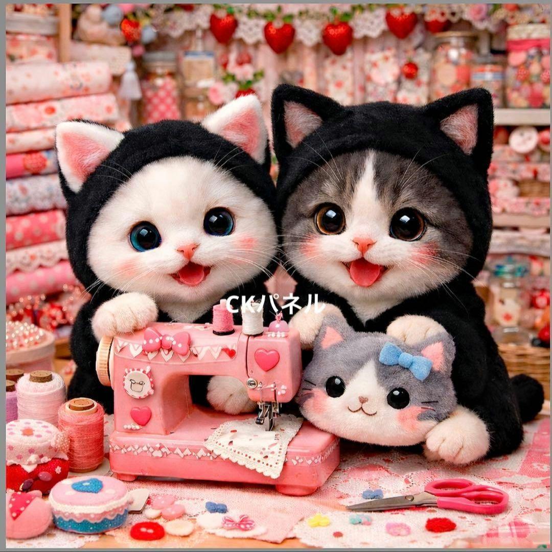 激レアソーイングねこパネル生地　ハンドメイド