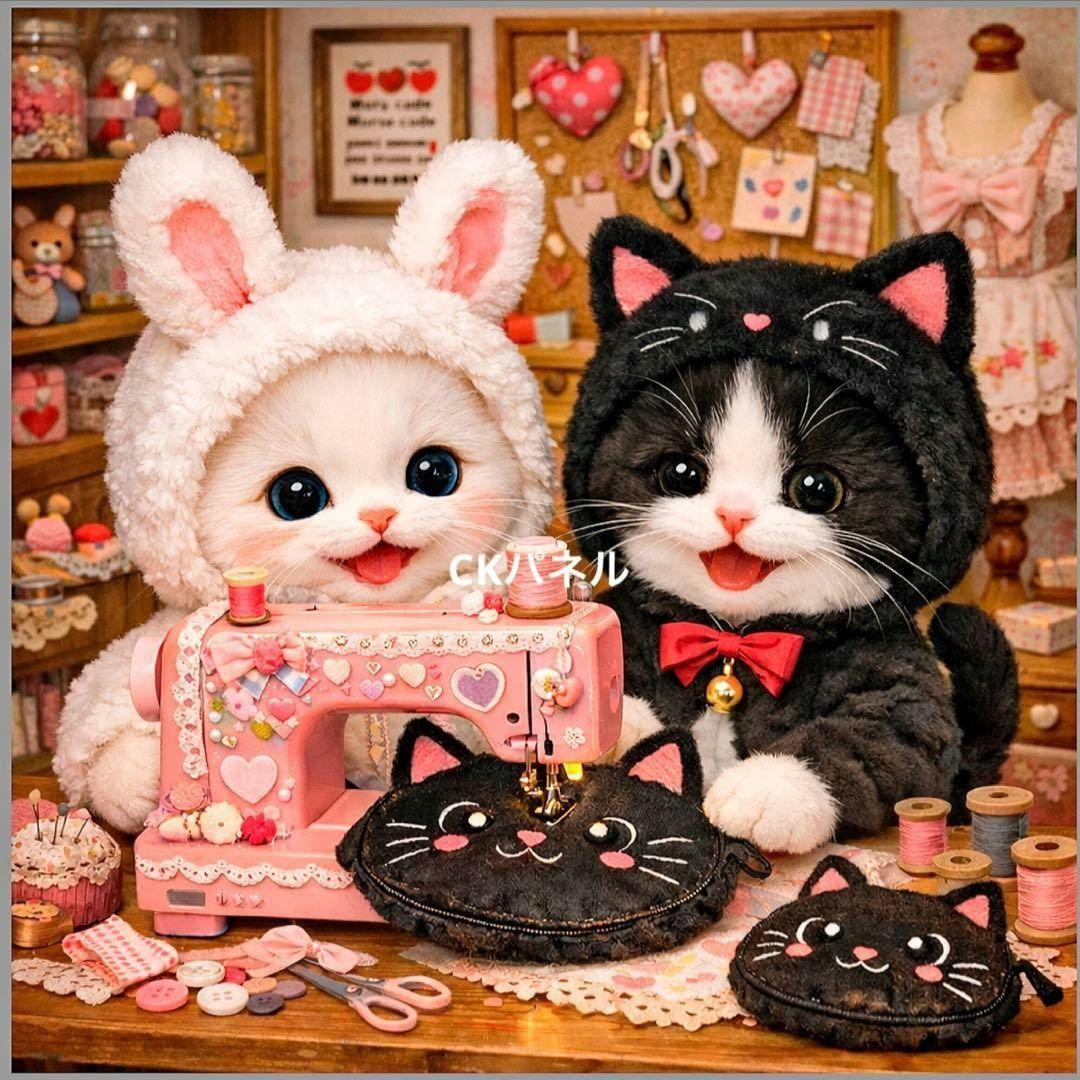 激レアソーイングねこパネル生地　ハンドメイド