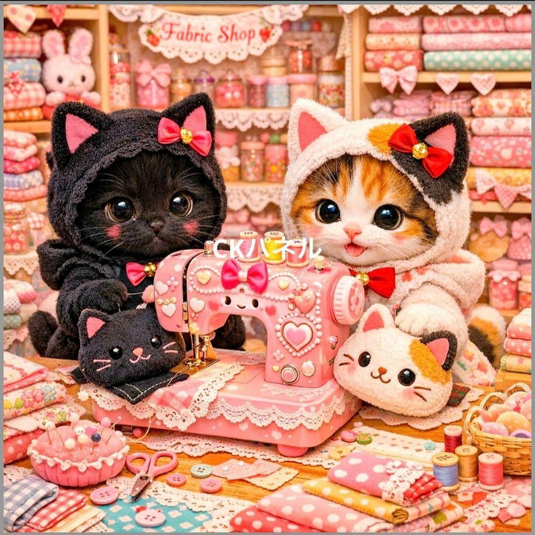 激レアソーイングねこパネル生地　ハンドメイド