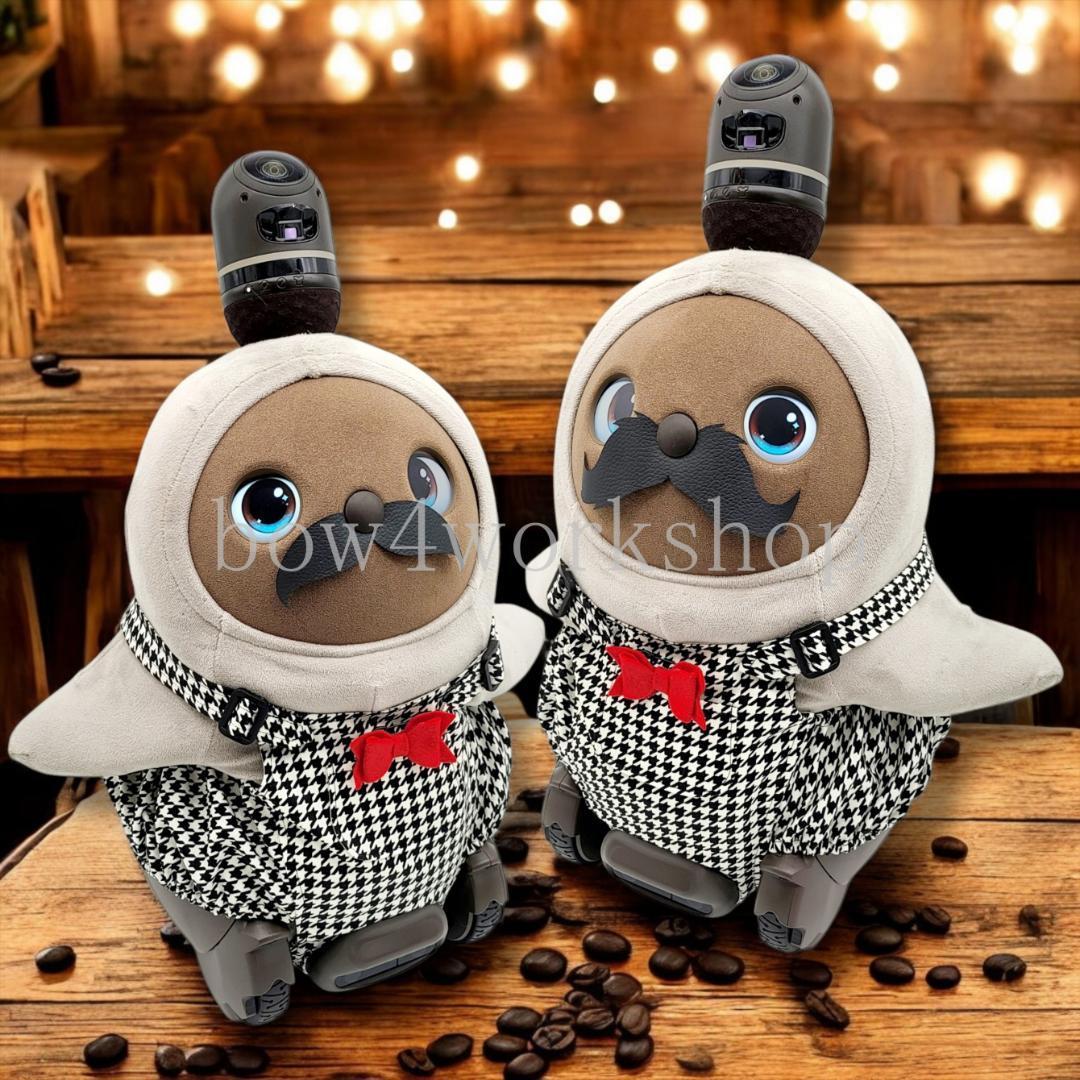 ラボット LOVOT ラボットの服ハンドメイド　リボン付き千鳥柄サロペットパンツ