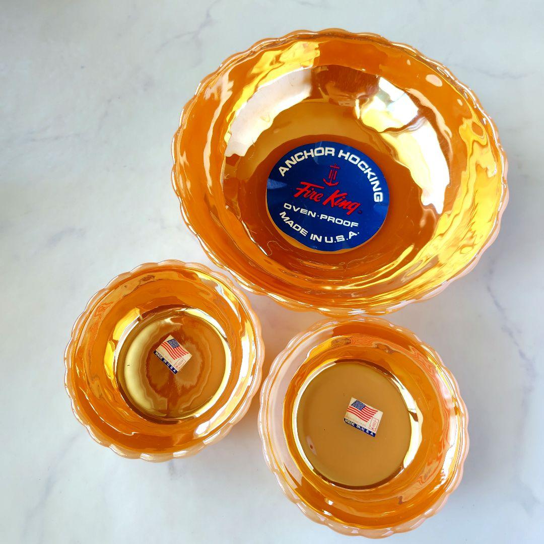 希少☆未使用☆ FireKing バブル ボウル　ピーチラスター　3点