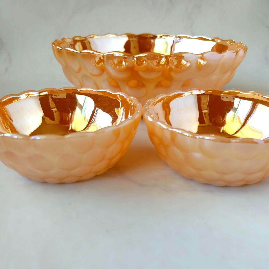 希少☆未使用☆ FireKing バブル ボウル　ピーチラスター　3点