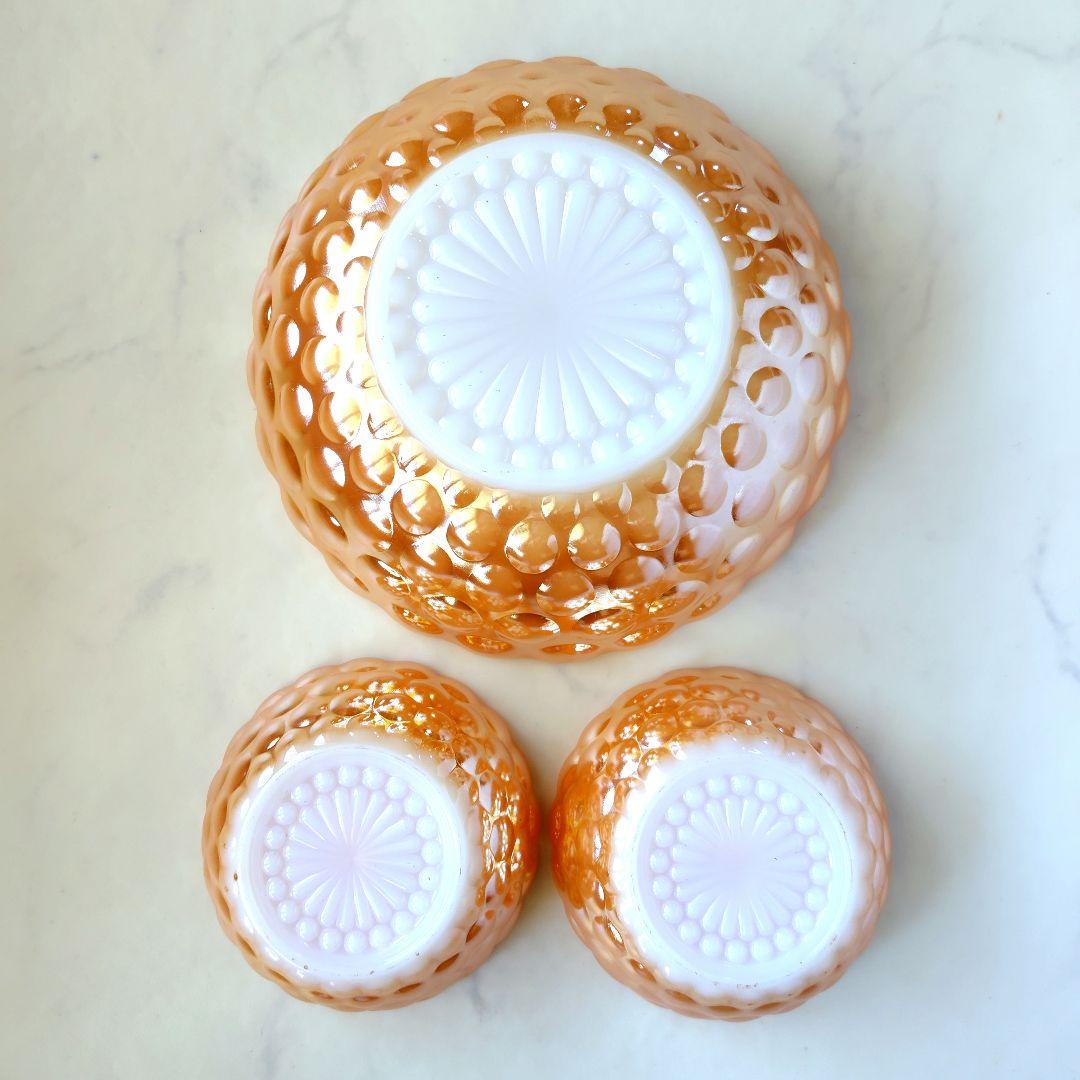 希少☆未使用☆ FireKing バブル ボウル　ピーチラスター　3点