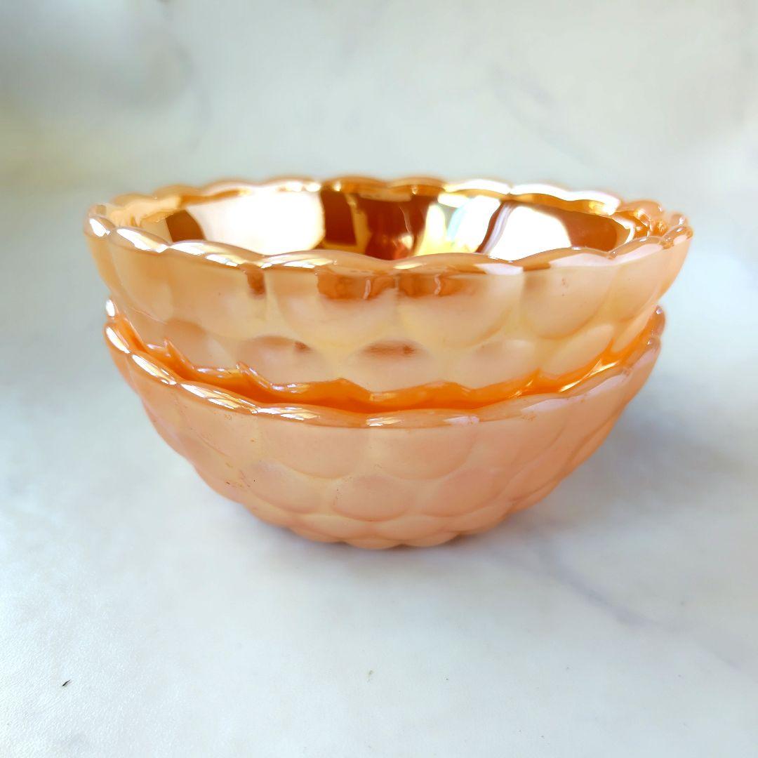 希少☆未使用☆ FireKing バブル ボウル　ピーチラスター　3点