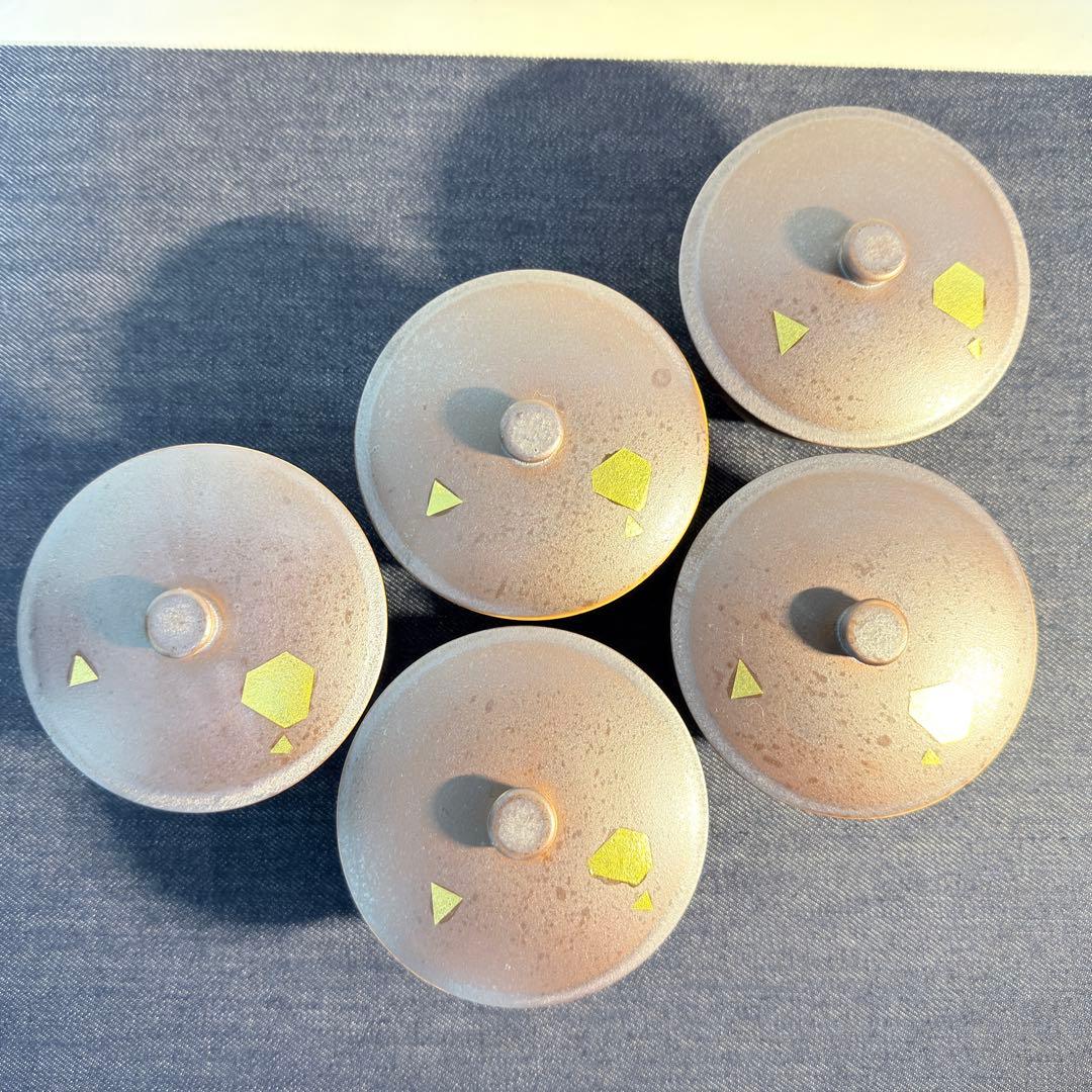 九谷焼 吉右衛門 蓋付茶碗 5客セット 新品未使用 金箔 椿文 伝統工芸 煮物椀