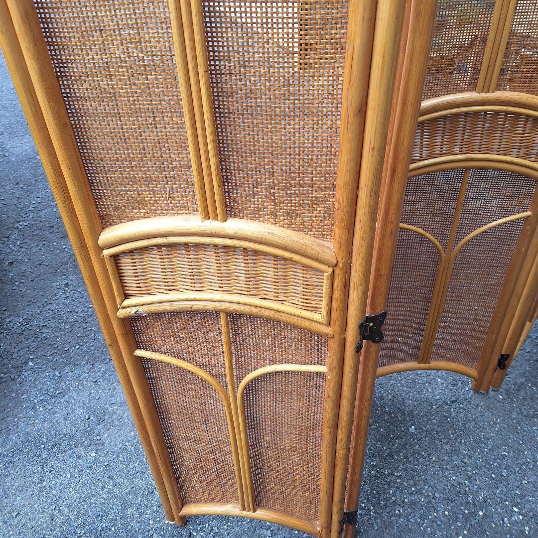 アンティークラタンパーテーション 籐衝立 籐間仕切り 4連 アジアン家具