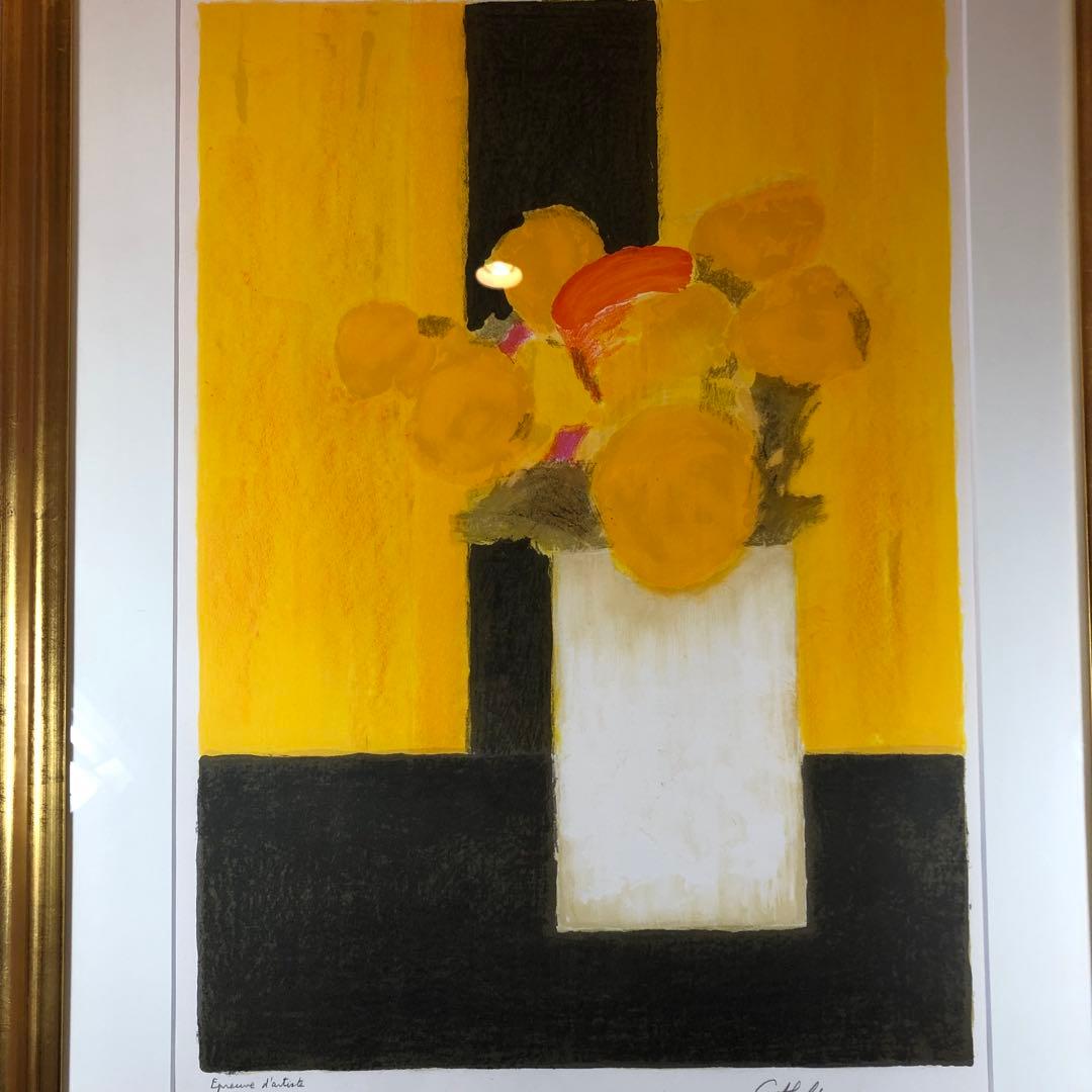 カトラン 「黒いテーブルクロスの上の夏の花束」 リトグラフ　作家直筆サイン入り