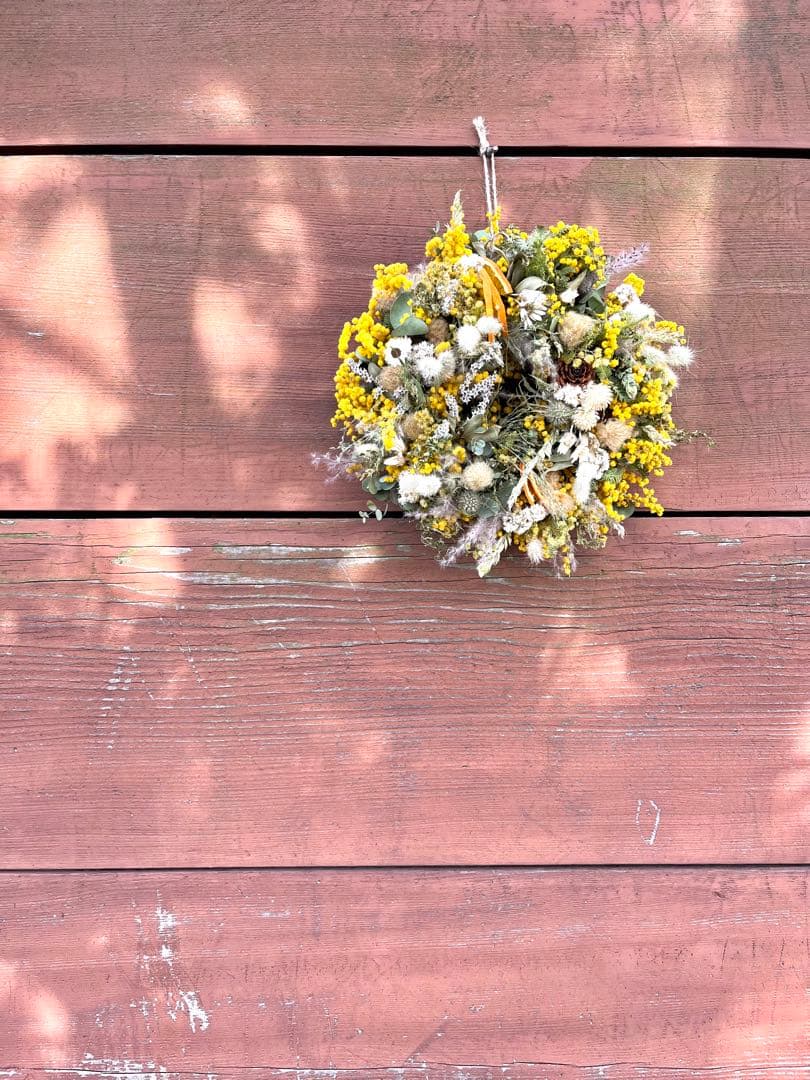 ミモザリース　ミモザフライングリース　ミモザスワッグ　ドライフラワーリース