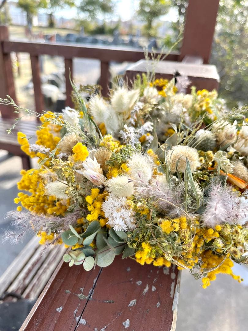 ミモザリース　ミモザフライングリース　ミモザスワッグ　ドライフラワーリース