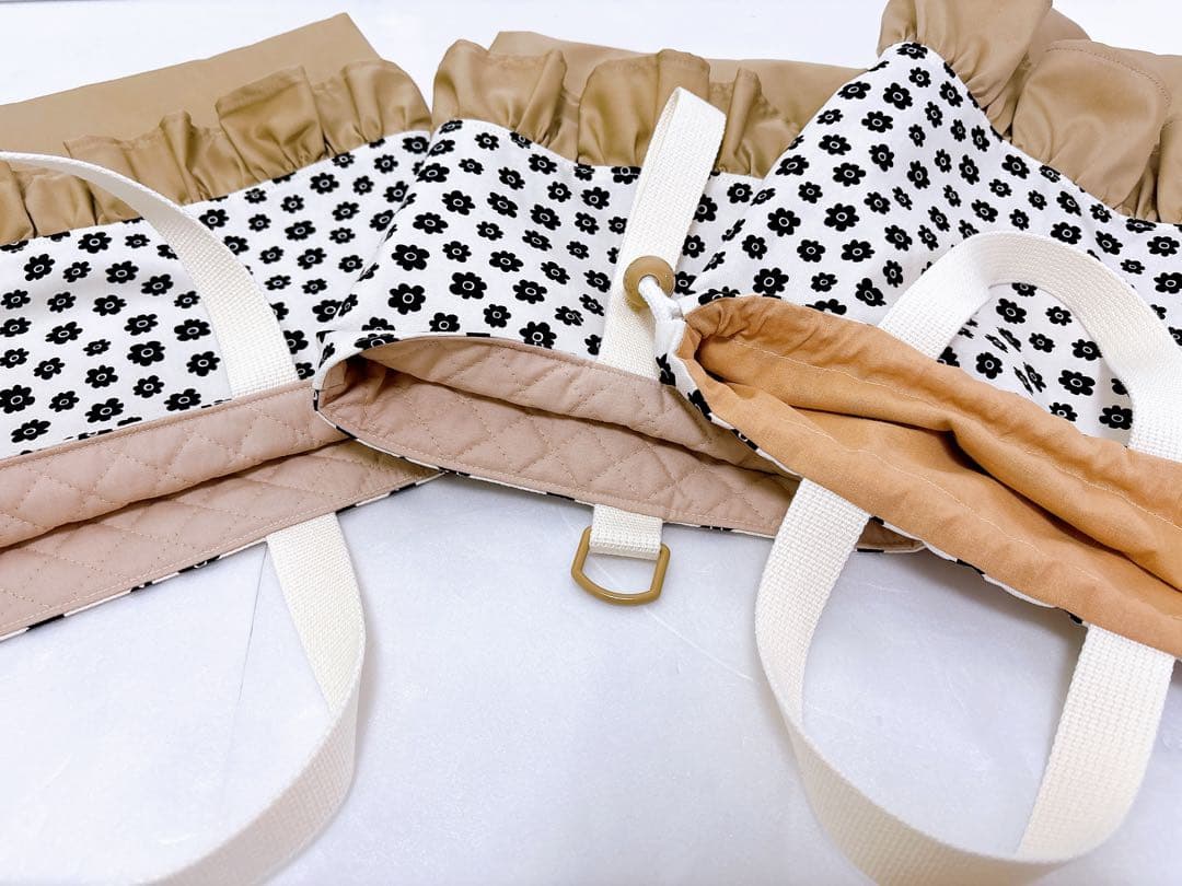 入園入学準備グッズ♡3点セット♡北欧花柄✖️ベージュ♡フリル