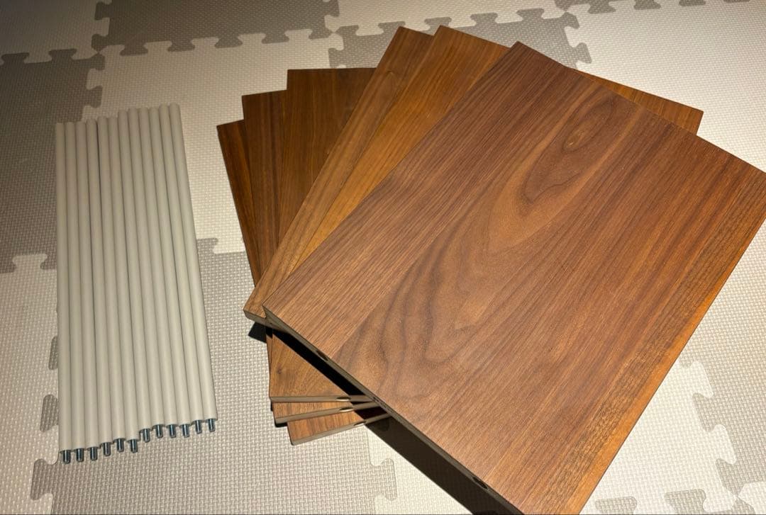 【無印良品スタッキングシェルフ】ウォールナット　天板②地板③仕切板⑥パイプ22本