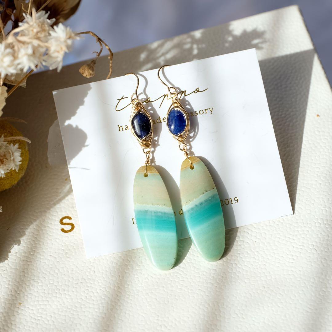 14kgfブルーオパライズドウッド・サファイアピアス/イヤリング