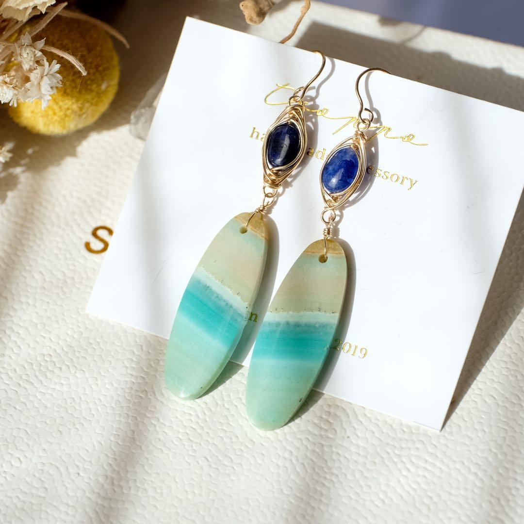 14kgfブルーオパライズドウッド・サファイアピアス/イヤリング