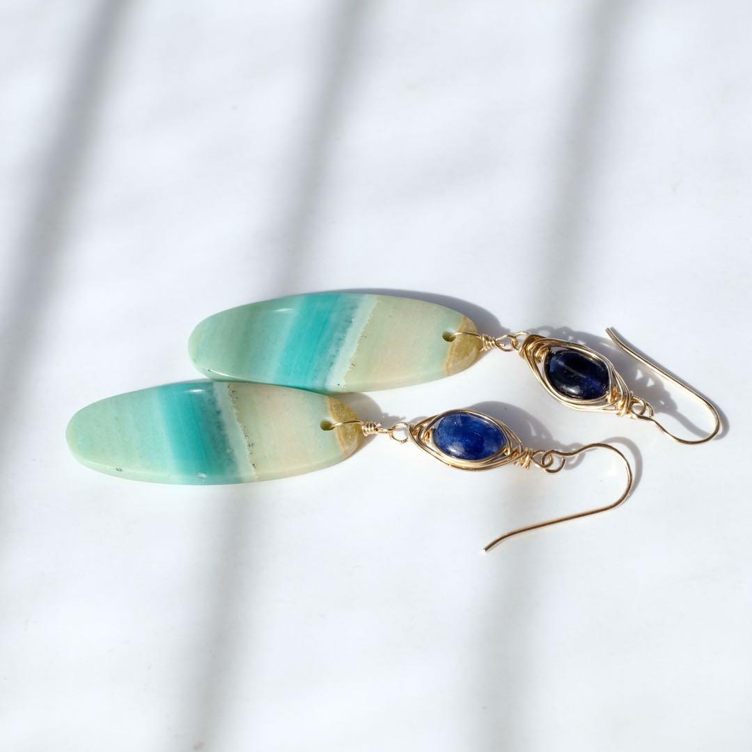 14kgfブルーオパライズドウッド・サファイアピアス/イヤリング