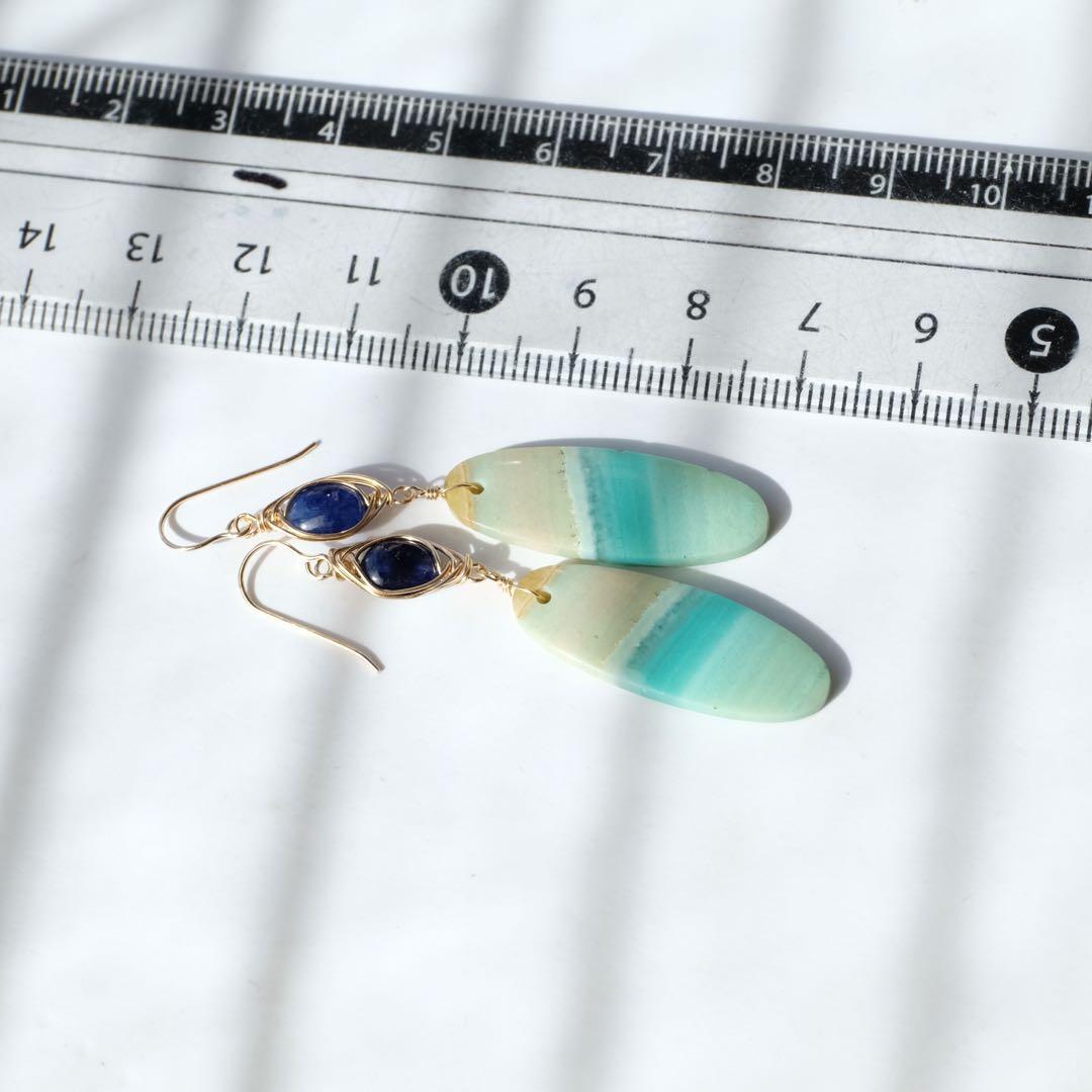 14kgfブルーオパライズドウッド・サファイアピアス/イヤリング