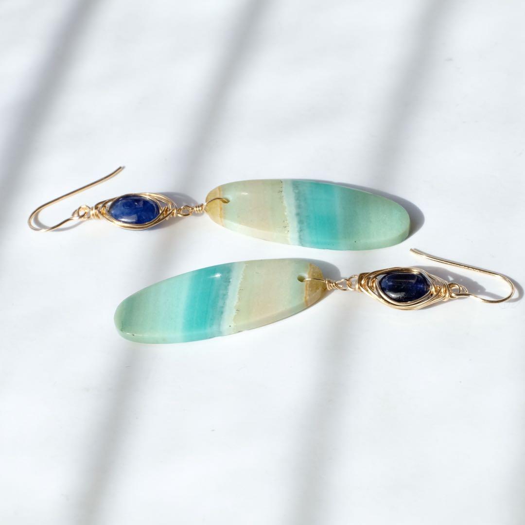 14kgfブルーオパライズドウッド・サファイアピアス/イヤリング