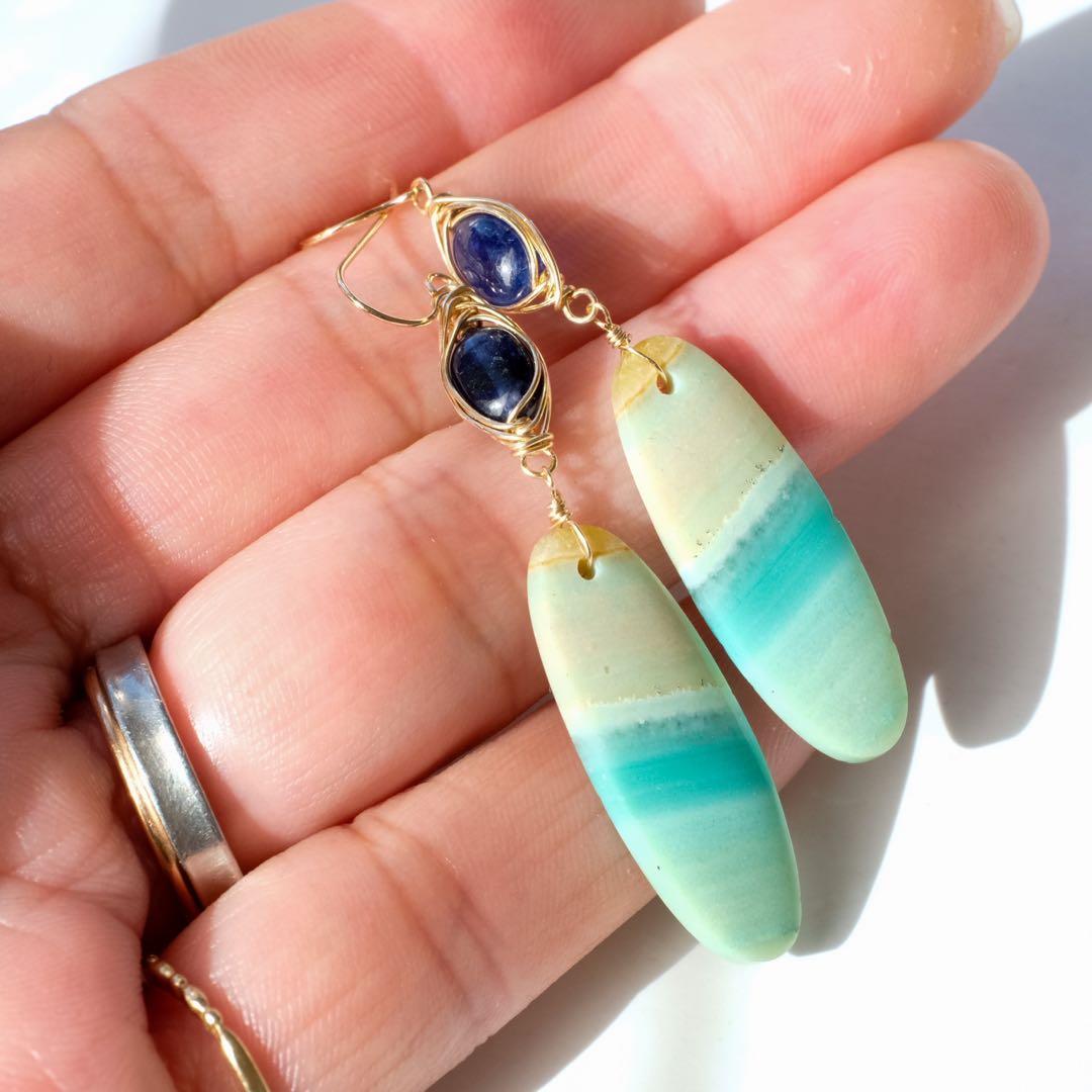 14kgfブルーオパライズドウッド・サファイアピアス/イヤリング