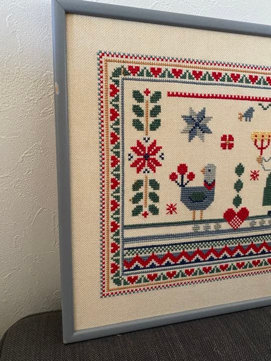 北欧　スウェーデン　クロスステッチ　フォークロア　刺繍　ハンドメイド　ビンテージ