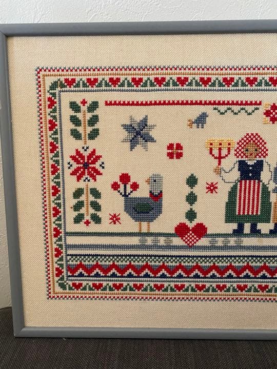北欧　スウェーデン　クロスステッチ　フォークロア　刺繍　ハンドメイド　ビンテージ