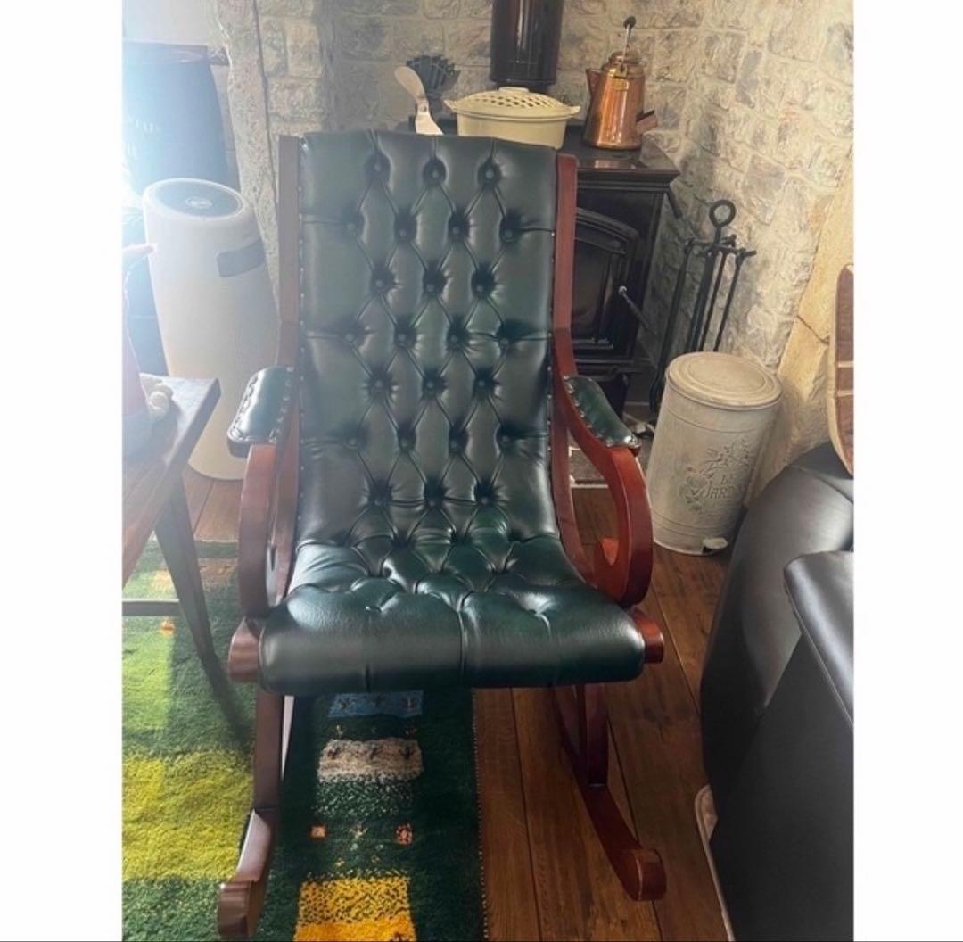レザーロッキングチェア ダークグリーン　イタリア製