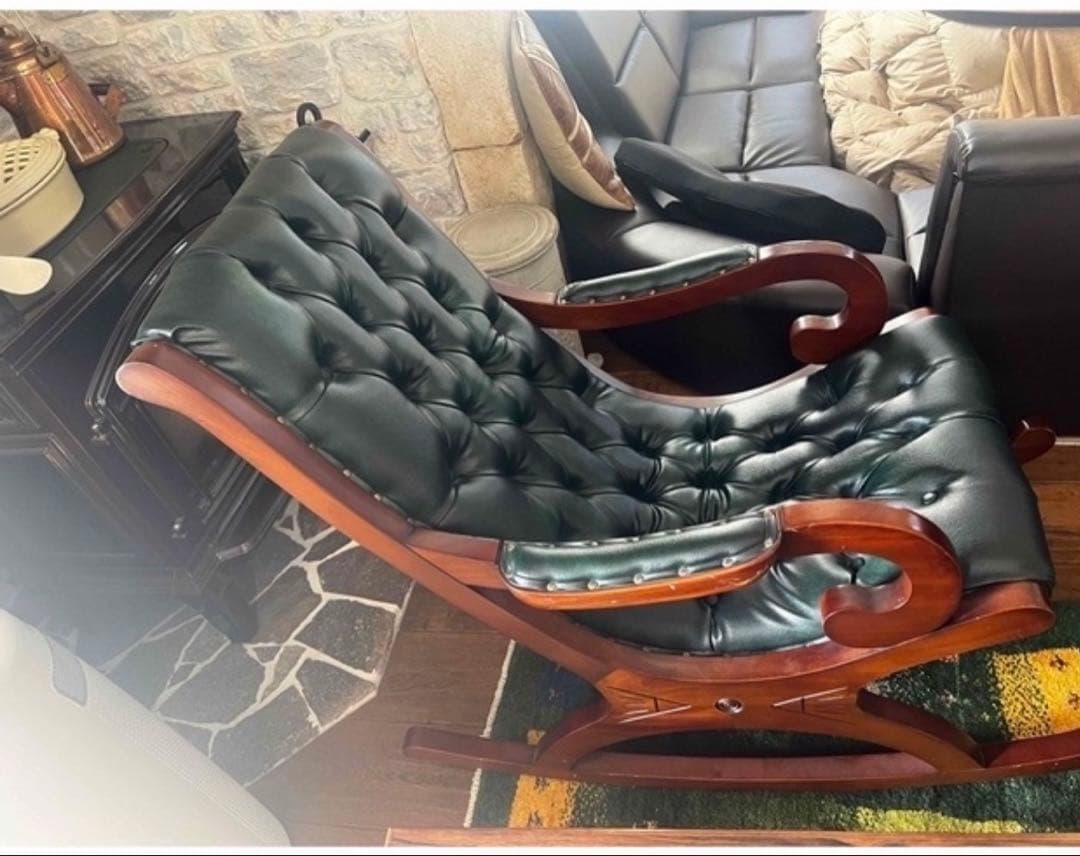 レザーロッキングチェア ダークグリーン　イタリア製