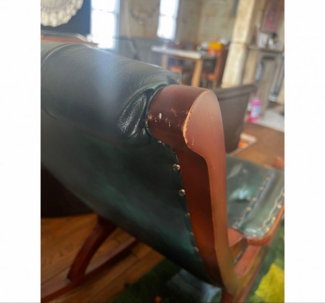 レザーロッキングチェア ダークグリーン　イタリア製