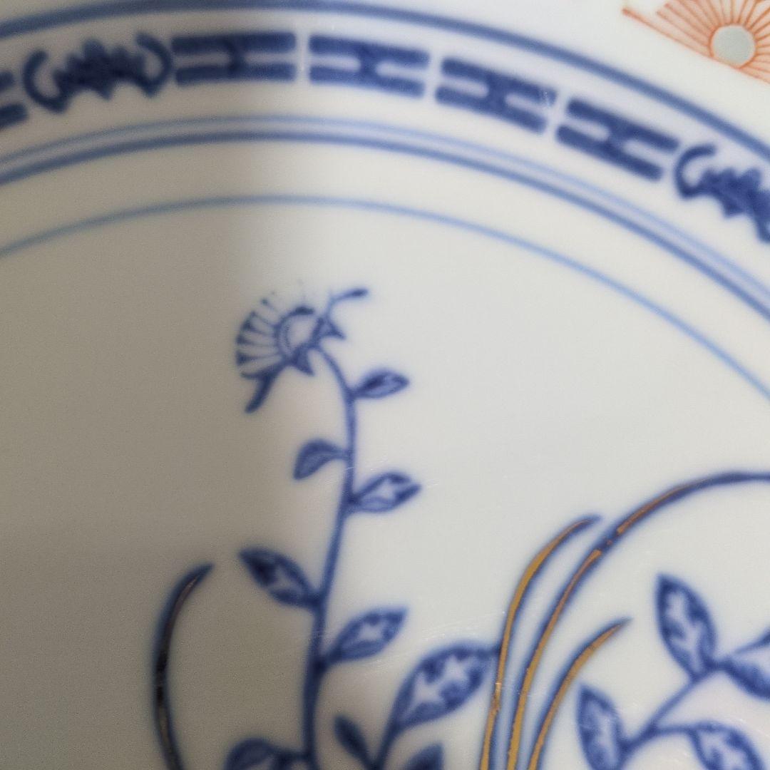 中国景徳鎮製 青花玲瓏 大皿 5枚 花図 蛍焼 青華 染付 赤絵 金彩 中國古玩