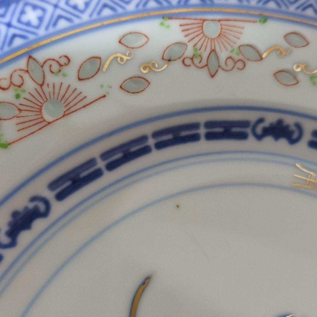 中国景徳鎮製 青花玲瓏 大皿 5枚 花図 蛍焼 青華 染付 赤絵 金彩 中國古玩