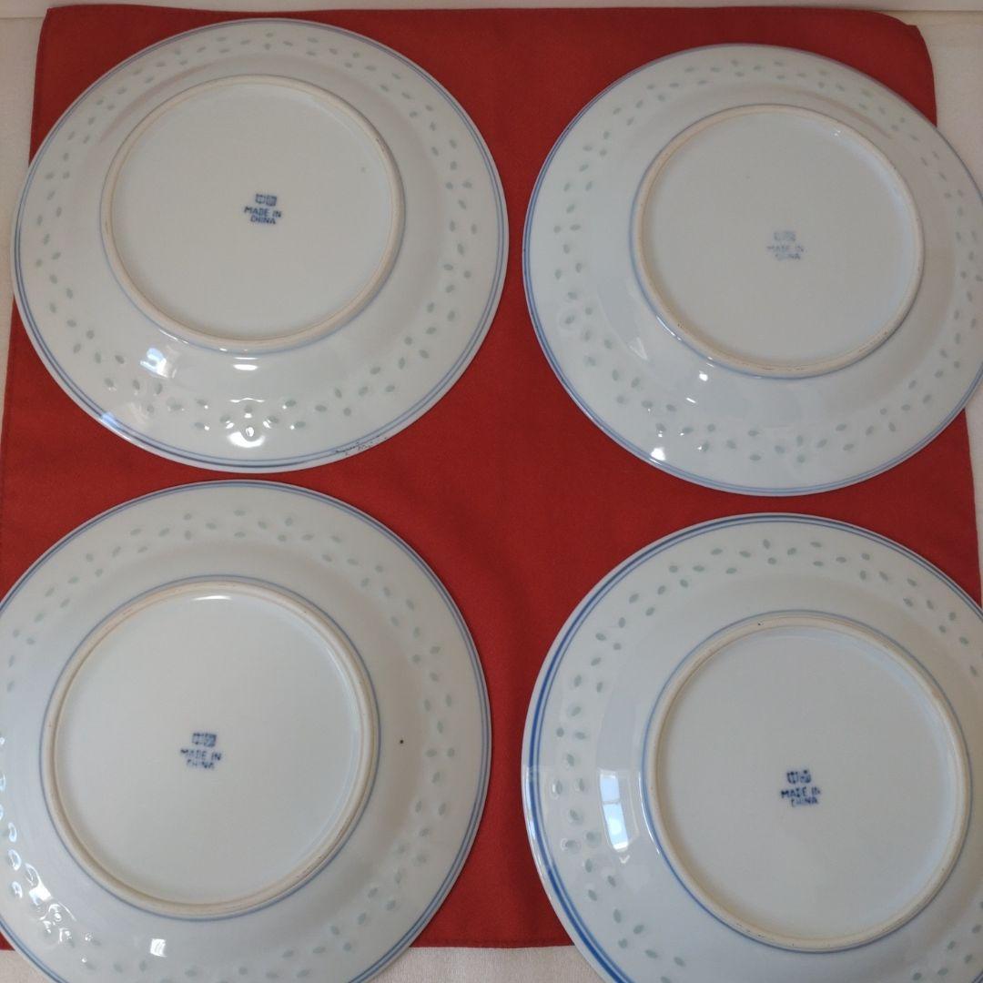 中国景徳鎮製 青花玲瓏 大皿 5枚 花図 蛍焼 青華 染付 赤絵 金彩 中國古玩