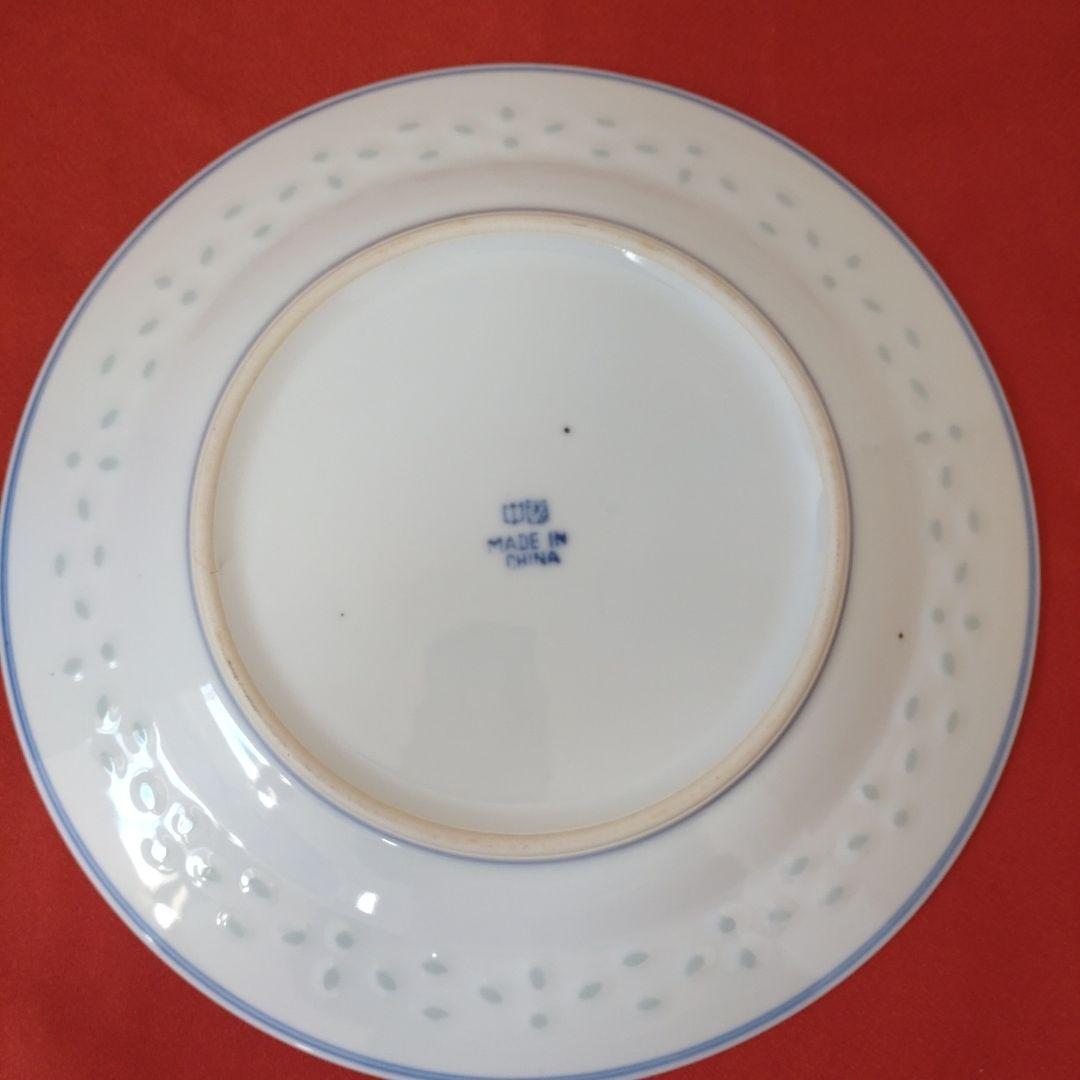 中国景徳鎮製 青花玲瓏 大皿 5枚 花図 蛍焼 青華 染付 赤絵 金彩 中國古玩