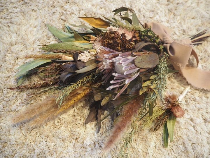 ドライフラワーウェディングブーケ　ブートニアセット
