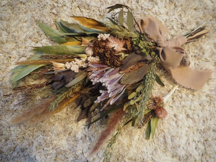ドライフラワーウェディングブーケ　ブートニアセット