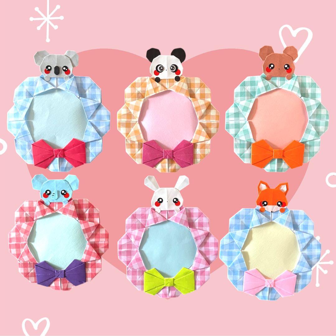 いちご　うさぎ　折り紙ハンドメイド　折り紙リース　折り紙メダル　メッセージカード