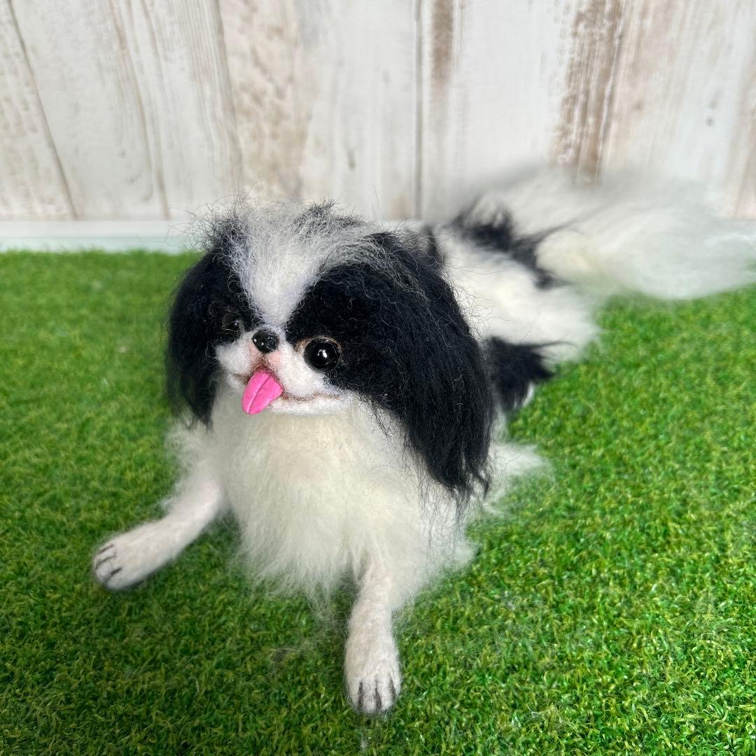 ★即購入可能です。羊毛フェルト【狆　伏せポーズ】犬　ハンドメイド