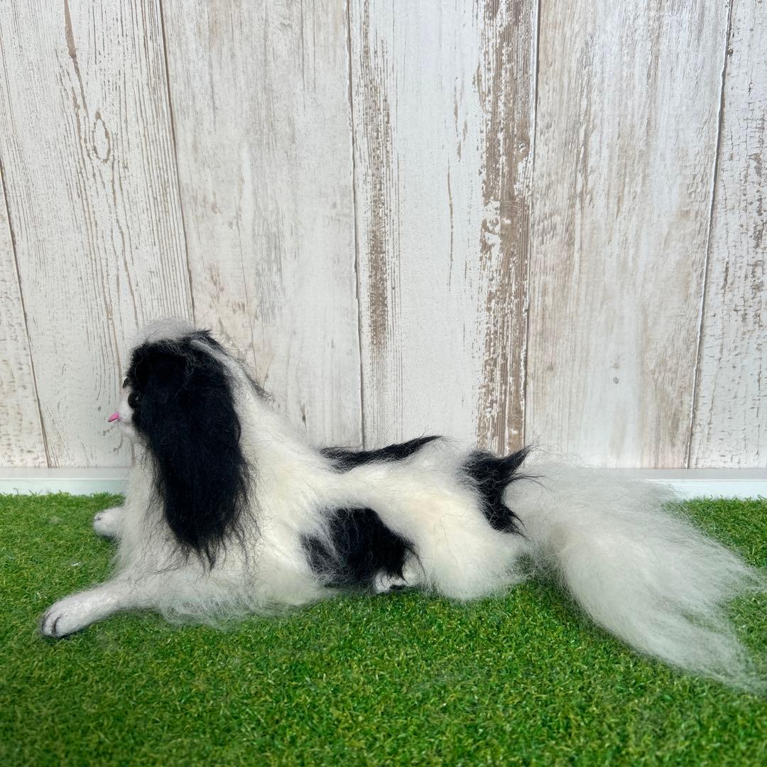 ★即購入可能です。羊毛フェルト【狆　伏せポーズ】犬　ハンドメイド