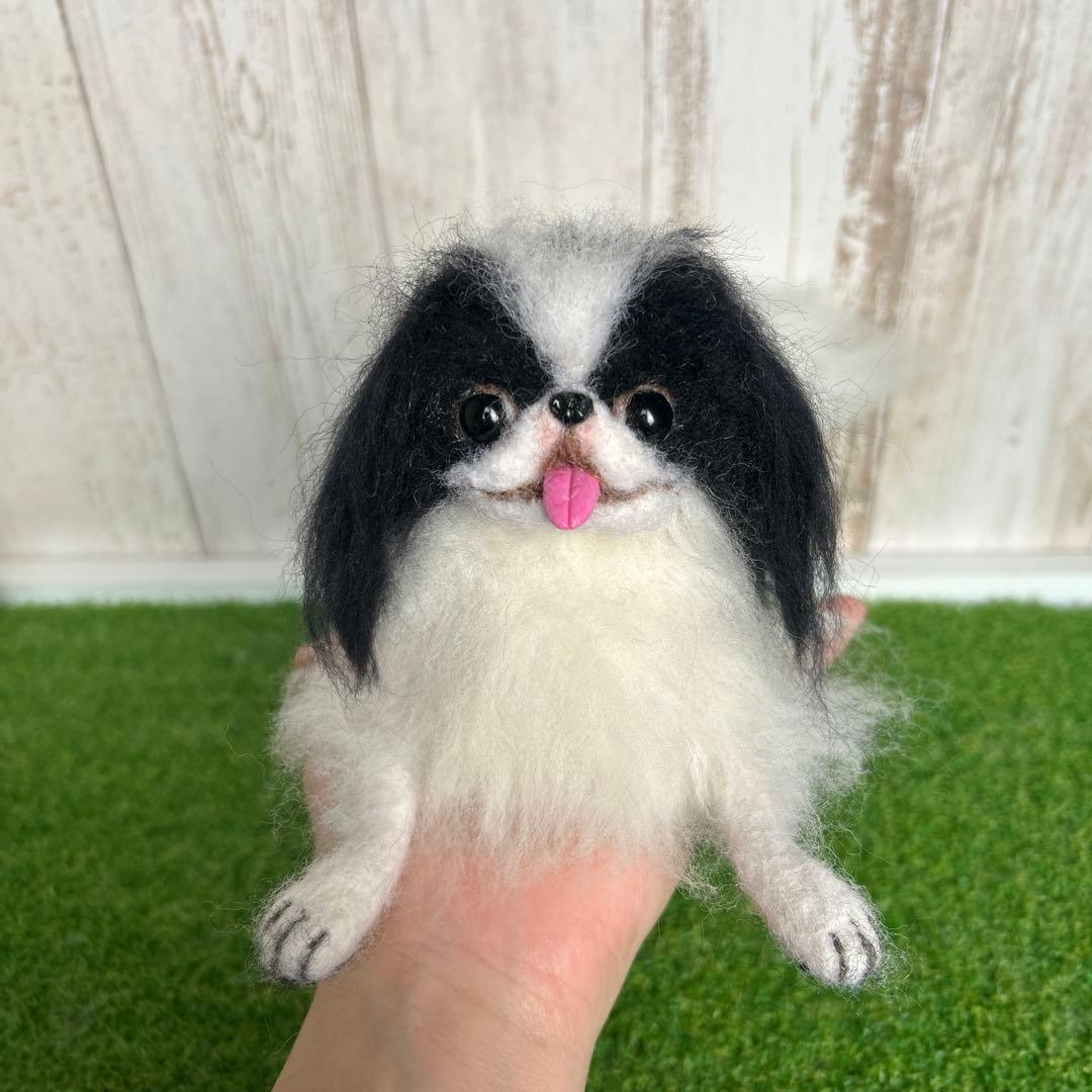 ★即購入可能です。羊毛フェルト【狆　伏せポーズ】犬　ハンドメイド