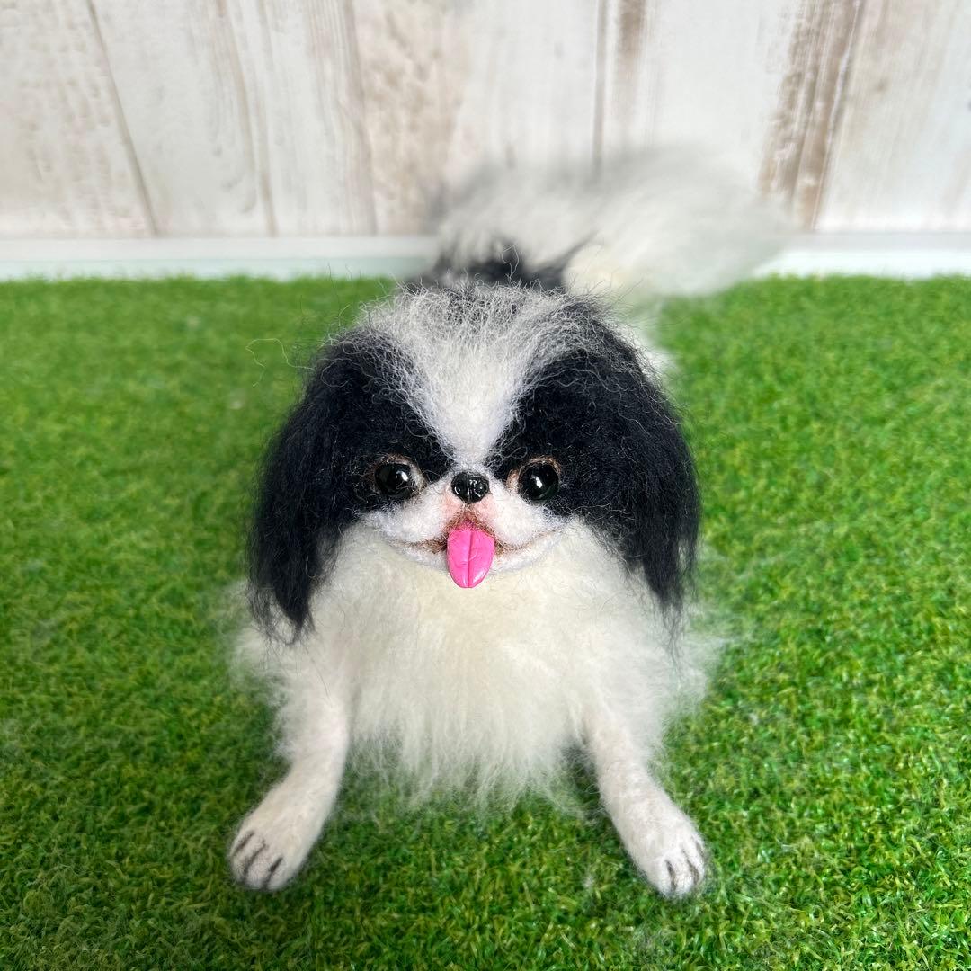 ★即購入可能です。羊毛フェルト【狆　伏せポーズ】犬　ハンドメイド