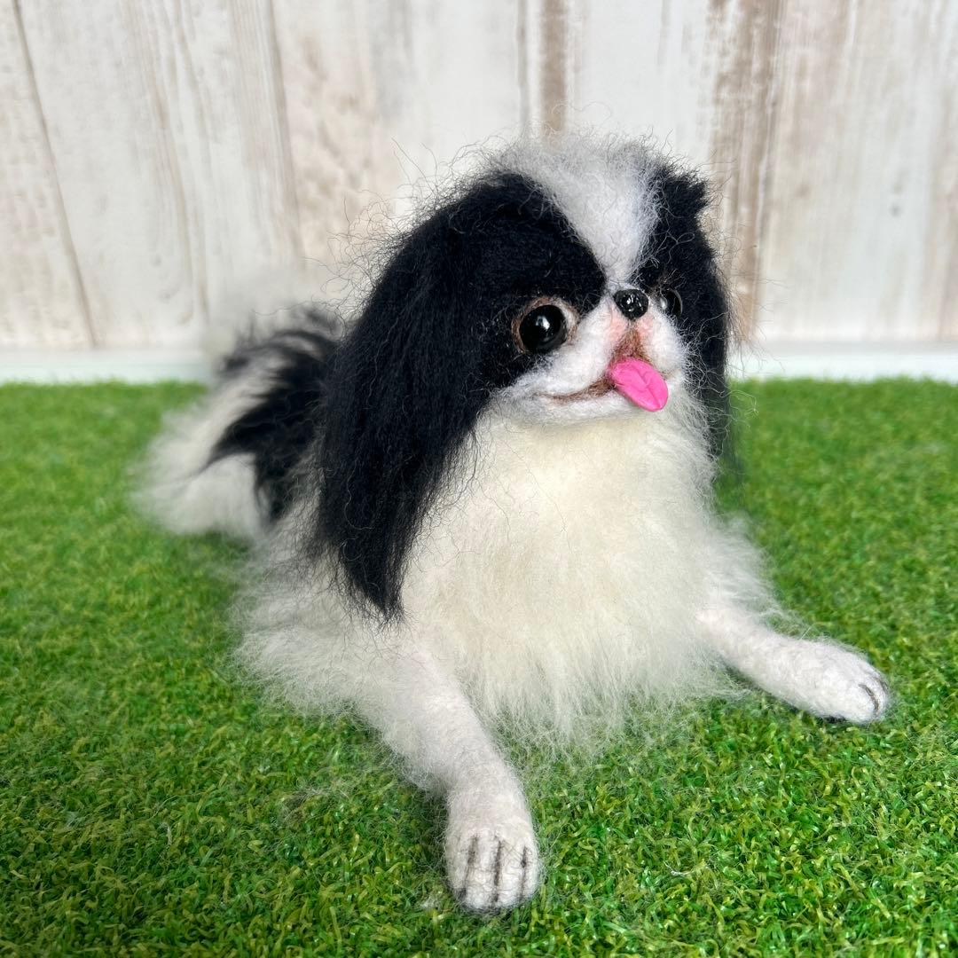 ★即購入可能です。羊毛フェルト【狆　伏せポーズ】犬　ハンドメイド