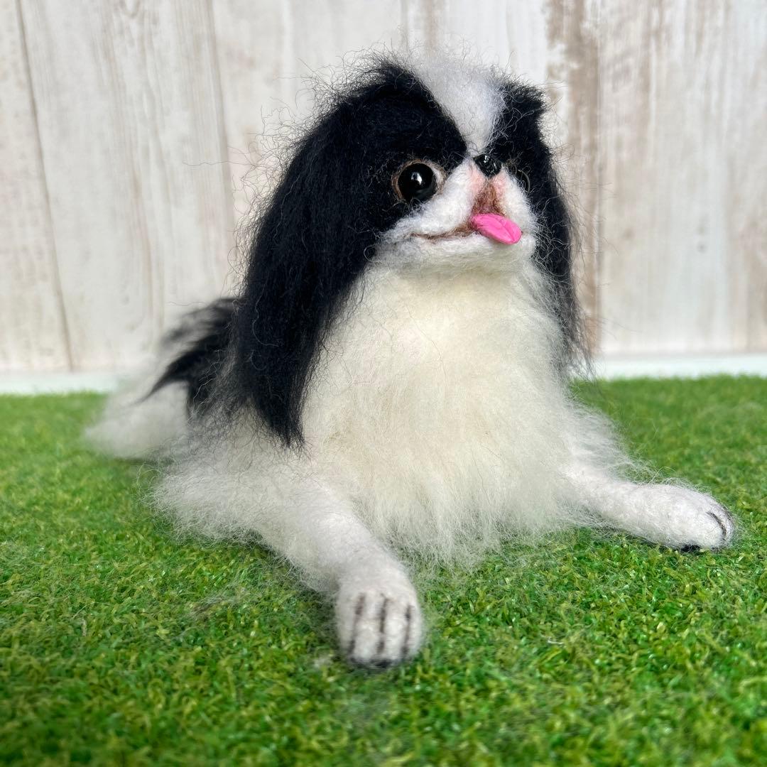 ★即購入可能です。羊毛フェルト【狆　伏せポーズ】犬　ハンドメイド