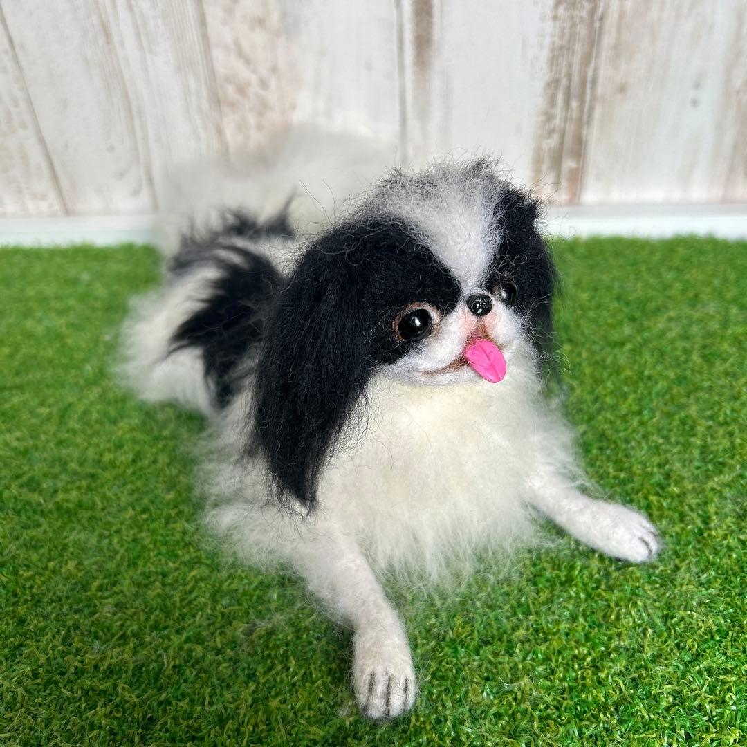 ★即購入可能です。羊毛フェルト【狆　伏せポーズ】犬　ハンドメイド