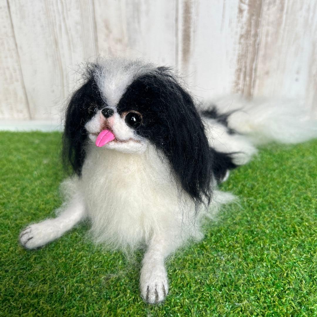 ★即購入可能です。羊毛フェルト【狆　伏せポーズ】犬　ハンドメイド