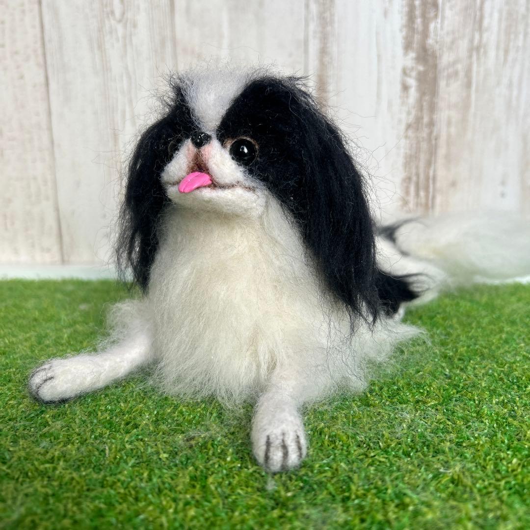 ★即購入可能です。羊毛フェルト【狆　伏せポーズ】犬　ハンドメイド