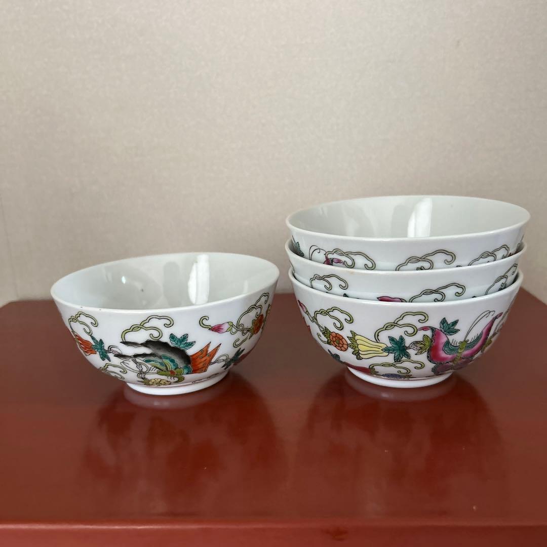 景徳鎮　蝶柄　中華　お茶碗　スープ碗