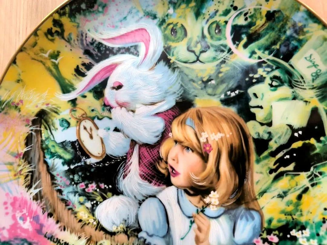 限定品 不思議の国のアリス 日本未発売 ウサギ 猫 陶器 絵皿 プレート飾り皿